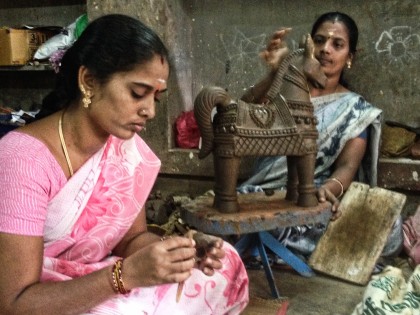 Two of the ladies who work in Munasamy's workshop.